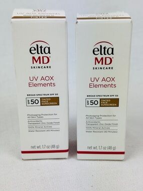 2 Pack Elta MD UV AOX Elements SPF50 Tinted Face Sunscreen 1.7oz Exp 5/2026